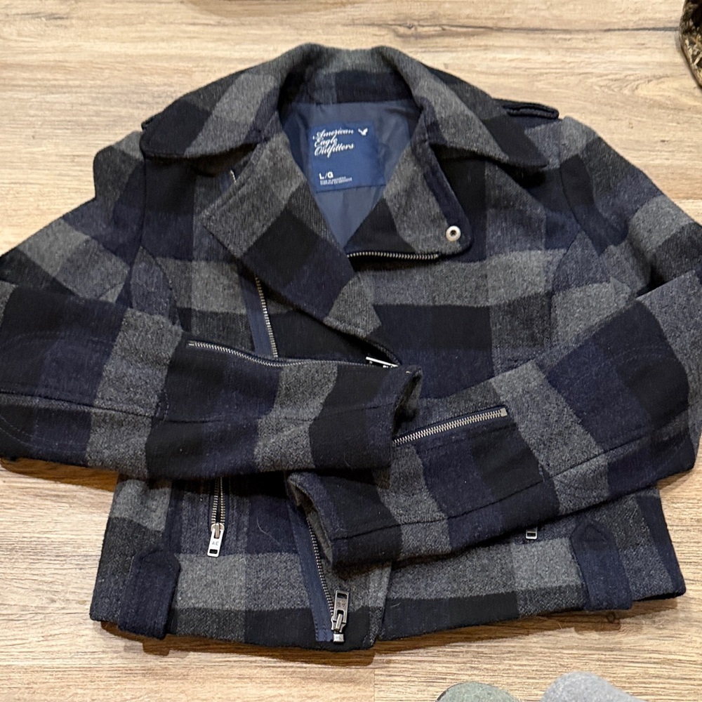 American Eagle Outfitters Black and Gray Bomber Jacket